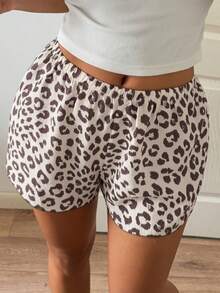 DAZY Women's Summer Leopard Print Elastic Waist Loose Pajama Shorts - Pink - View 1