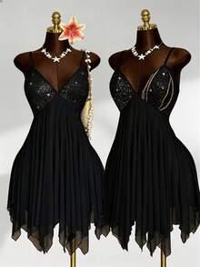 Sunspun Vestido con escote pronunciado y espalda descubierta, de talla grande y estilo de moda - Negro - Ver 1