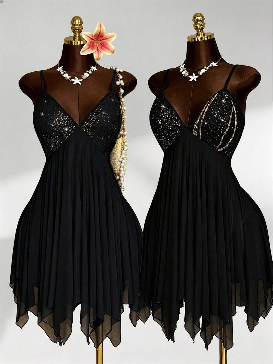 Sunspun Vestido con escote pronunciado y espalda descubierta, de talla grande y estilo de moda - Negro - Ver 1