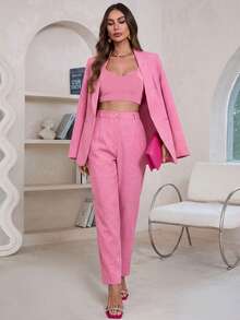 Aveloria Modichic Blazers de manga larga de unicolor con bolsillos - Rosa - Ver 7
