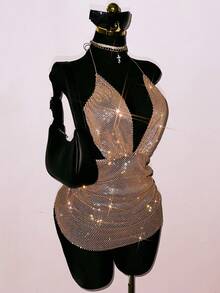 EgrlEra Vestido de fiesta de festival de música para mujer, brillante y transparente, adecuado para festival de música, disfraz de carnaval - Champán - Ver 7