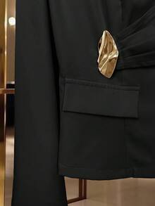 GlowEve Spring New Yellow Elegant Commuter Chic Waist Cinched Flare Pants With Decorative Button Design Women 2 Pieces Set - Black - View 5