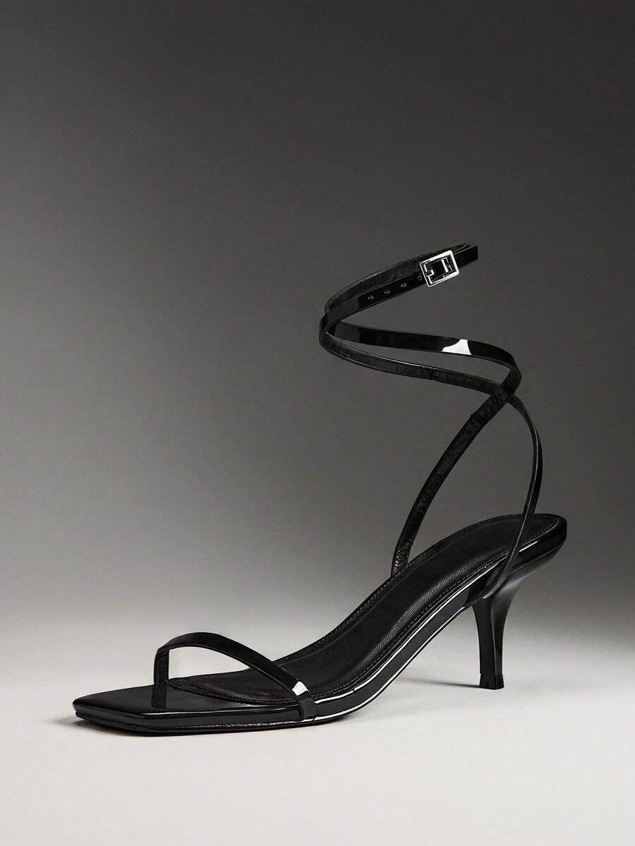 SHUZIA Women's Fashion Daily Versatile Ankle Strap Heeled Sandals For Christmas Valentine's Day Summer Shoes - Black - View 1