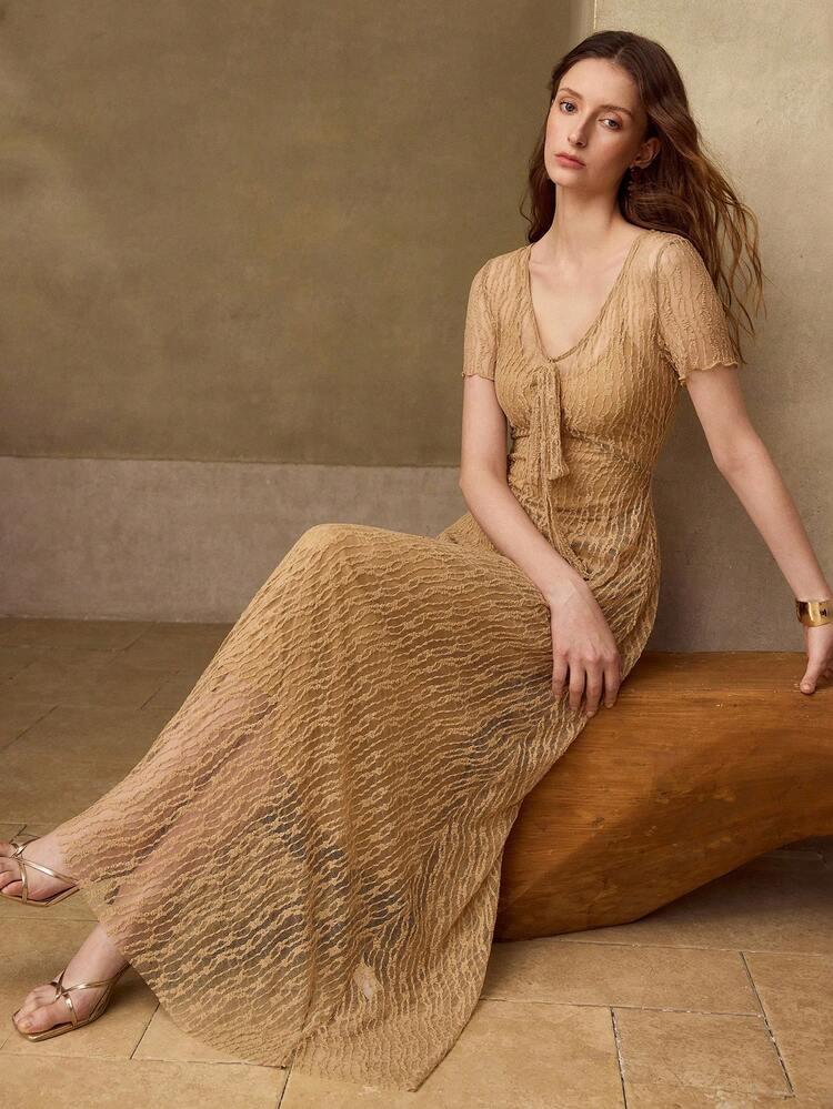 WOMEN'S TIE DETAIL LACE DRESS