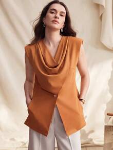 Áo tank top không tay dáng rộng, thiết kế kiểu Pháp, có đệm vai dành cho nữ - Màu Tím - Xem 2