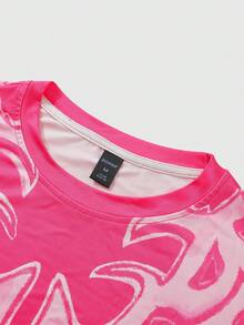ROMWE MEN Anime Men's Minimalist Printed Round Neck Short Sleeve T-Shirt - Pink - View 8