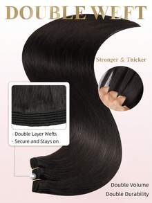 Extensiones de cabello de trama 100% cabello humano NC# negro natural en estilo liso en longitudes de 14-22 pulgadas 100G extensiones de doble trama invisibles sin costuras de alta calidad con extremos gruesos y saludables para cabello fino, uso en salón y para uso diario de todas las mujeres/niñas - SNatural Black - Ver 2