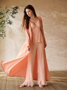 MOTF PREMIUM Conjunto de pijama de modal con parches de encaje, primavera/verano - Rosa vieja - Ver 6