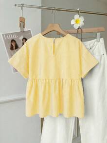 SHEIN EZwear Yellow Striped Woven Women's Shirt - Yellow - View 2