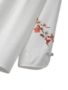 SHEIN CURVE+ 休闲印花长袖大码衬衫，春夏秋季 - 白色 - 查看 5