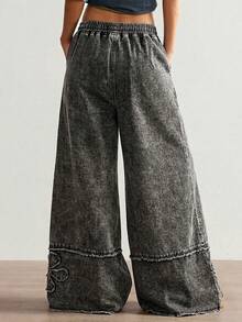 Bohemela Plus Size Casual Washed Loose Wide-Leg Jeans - Dark Grey - View 10