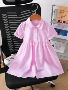 SHEIN 少女夏季休闲条纹连衣裙 - 粉色 - 查看 5