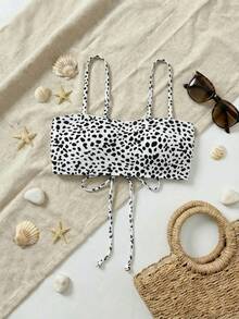 Swim Vcay Summer Beach Dalmatian Pattern Bandeau Bikini Top - Black and White - View 4