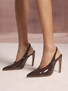 SHUZIA Women Classic Pointy Toe Stiletto Sling Back Strap Party Sexy Elegant Pumps - Chocolate Brown - View 2