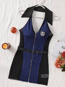 Fantasy Costume 性感军官制服连衣裙，采用金属拉链设计 - 藏蓝色 - 查看 3