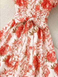 Vestido de verano de mujer con estampado floral elegante, cuello cruzado y volantes en el bajo - Multicolor 4 - Ver 2