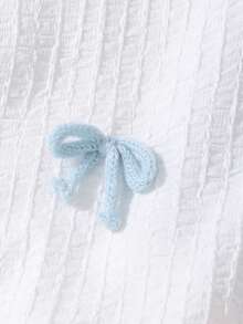 SHEIN 2pcs/Set Girls Cute Summer Blue And White Tropical Vacation Holiday Casual T-Shirt,Flare Sleeve Textured Yarn Bow Top And Wide Leg Pants Set - Blue - View 4