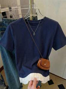 Teen Girls' Ruffle Splice Fashionable Tassel T-Shirt,Kids - Navy Blue - View 3