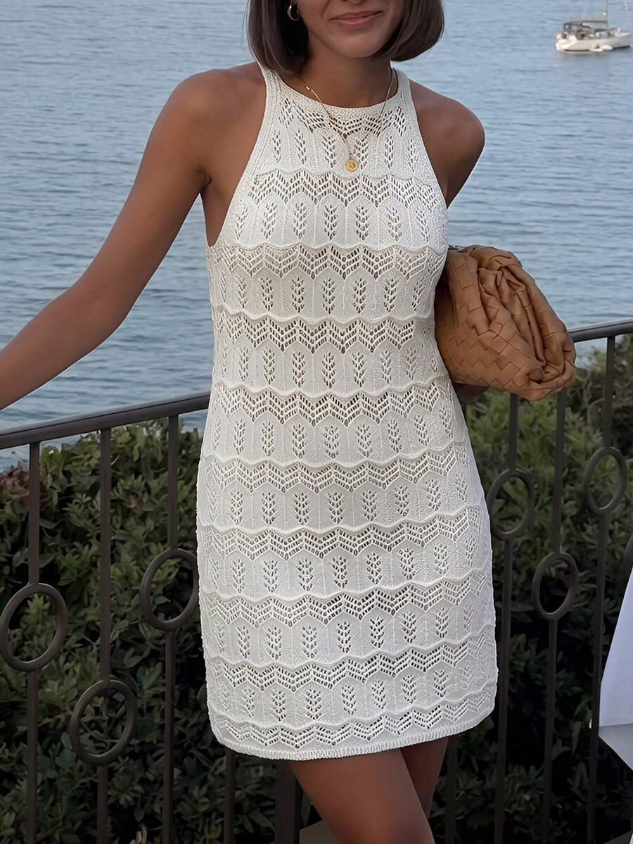 Split Thigh Cover Up Dress Beach Dress - Beige - View 1