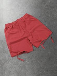 ROMWE MEN Casual Men's Vintage Distressed Splatter Print Horse Graphic Sports Shorts, Suitable For Daily Wear In Spring And Summer - Red - View 7