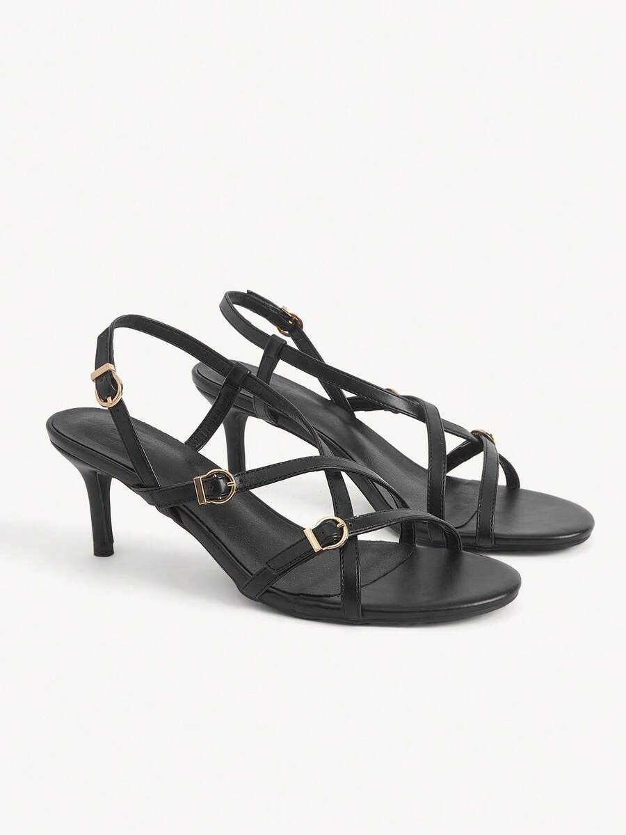 CUCCOO CHICEST Damsandaler med fyrkantig tå och strass-ankelrem för jul - Svart - Visa 1