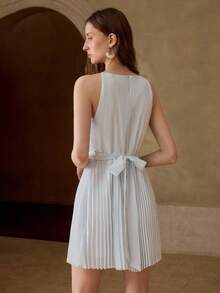 MOTF PREMIUM WOMEN'S SLEEVELESS PLEATED MINI DRESS - Baby Blue - View 4