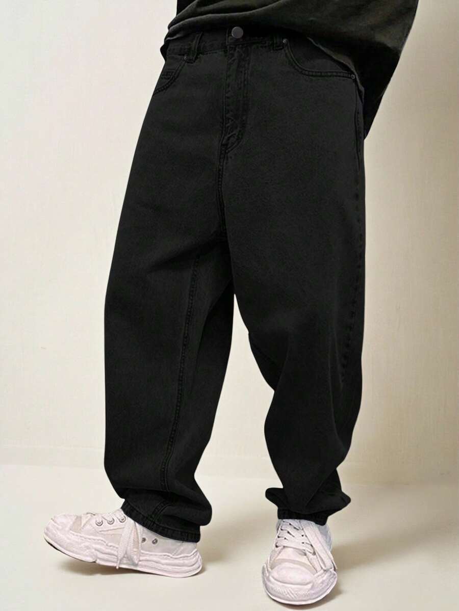 RONVEXI Jeans Casuales De Ajuste Holgado Para Hombre - Negro - Ver 1