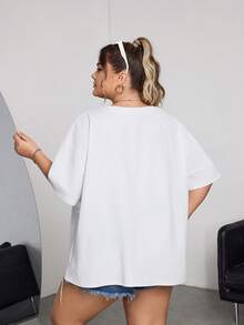SHEIN CURVE+ Bộ 3 áo thun tay ngắn cổ tròn dáng rộng cỡ lớn dành cho mùa hè, màu trắng, đen và xám, thương hiệu Curve Plus, Hoho Vacation. - Nhiều màu - Xem 2
