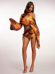 Radiana Women's Sexy Chiffon Two Pieces Set, Printed Shawl Top And Wrap Skirt, Suitable For Beach, Island, And Vacation - Multicolor - View 8