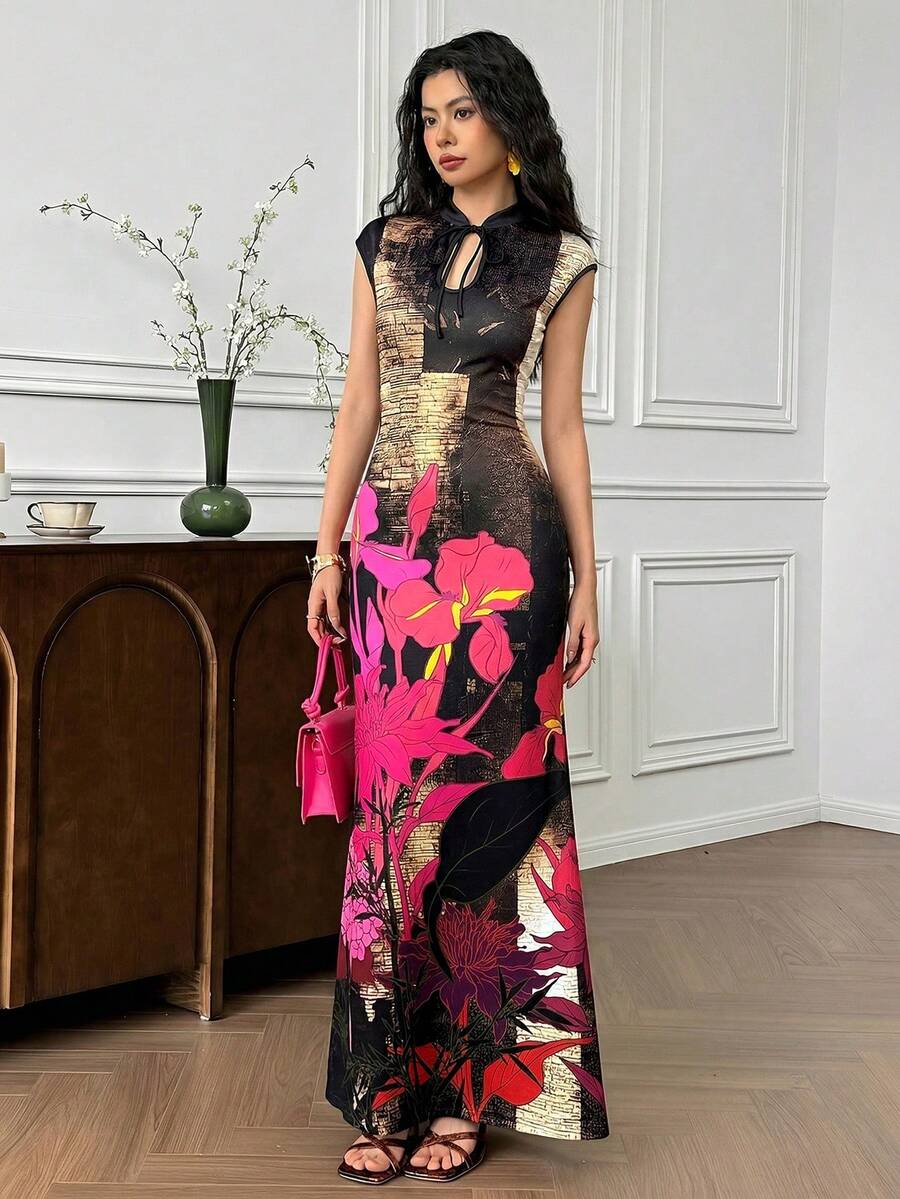 EastFlair Đầm hoa thanh lịch dành cho nữ, thích hợp cho mùa hè. - màu đen - Xem 1