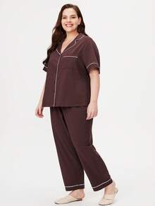 LUVLETTE Women Plus Size Soft Cotton Red Soft Fabric Short Sleeve Top & Long Pant Pajama Set For Women Lounge Sets For Women Cotton Pajamas - Rust Brown - View 3