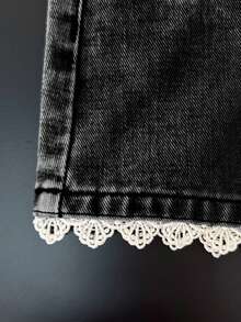 GlowEve Women's Casual Lace Trim Versatile Daily Wear Denim Shorts - Black - View 6