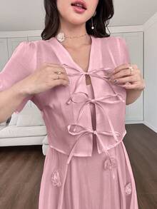 Modelyn 女士3D立体花卉系带腰身两件套 - 粉色 - 查看 5