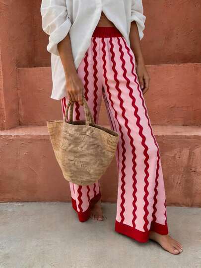 Flora Isola Flora Isola Damen rosa wellige Streifen Boho Urlaubs Hose