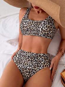 SHEIN Swim Basics Bộ bikini họa tiết da báo dành cho nữ, thích hợp cho mùa hè và kỳ nghỉ. - Nhiều màu - Xem 3