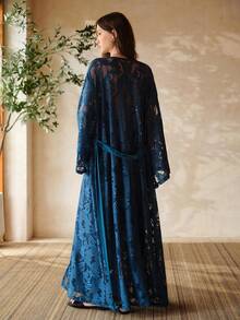 MOTF PREMIUM LACE TASSEL WAIST TIE LONG ROBE, SPRING/SUMMER - Teal Blue - View 1