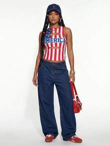 Gowayae 2026 Summer New Y2K American Retro AMERICA Flag Print Cutout Sleeveless Crop Top For Women Slim Fit Sexy Tank Top Music Festival Daily Wear 2000s Style - Red and White - View 11