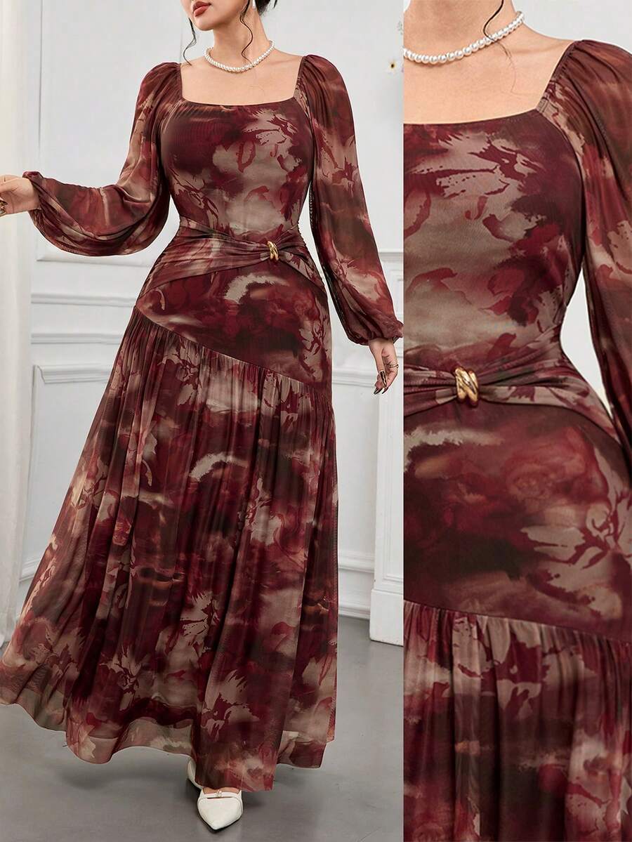 Modelyn Plus Size Elegant Floral Print Dress For Party Vacation Dresses