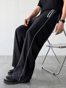 Manfinity Hypemode 男士抽绳腰带拉链口袋阔腿休闲宽松裤 - 黑色 - 查看 5