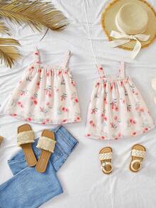 Travachic KIDS 女婴夏季碎花印花宽松吊带连衣裙 - 淺粉色 - 查看 3