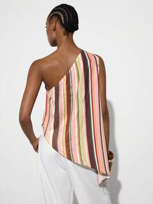 MAIJA Vacation Striped One Shoulder Asymmetric Hem Sleeveless Top,Summer Top - Multicolor - View 3