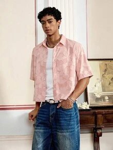 SWAVVY 多尺码街头潮流翻领短袖宽松男式衬衫 - 淺粉色 - 查看 4