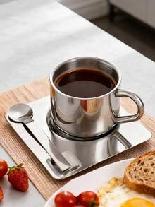 1pc Home Restaurant Nordic Style Design Metal Coffee Cup And Saucer Simple Coffee Set Blogger Tableware - Multicolor - View 8
