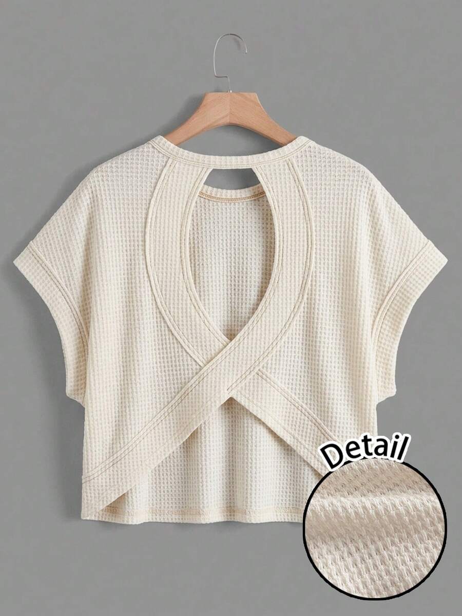 SHEIN Essnce Camiseta casual y holgada para mujer, con espalda descubierta, bajo asimétrico, ropa de verano para damas - Albaricoque - Ver 1