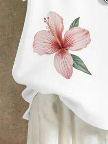 EMERY ROSE Plus Size Women Floral Print Round Neck Casual Versatile Daily Wear Shirt - White - View 5