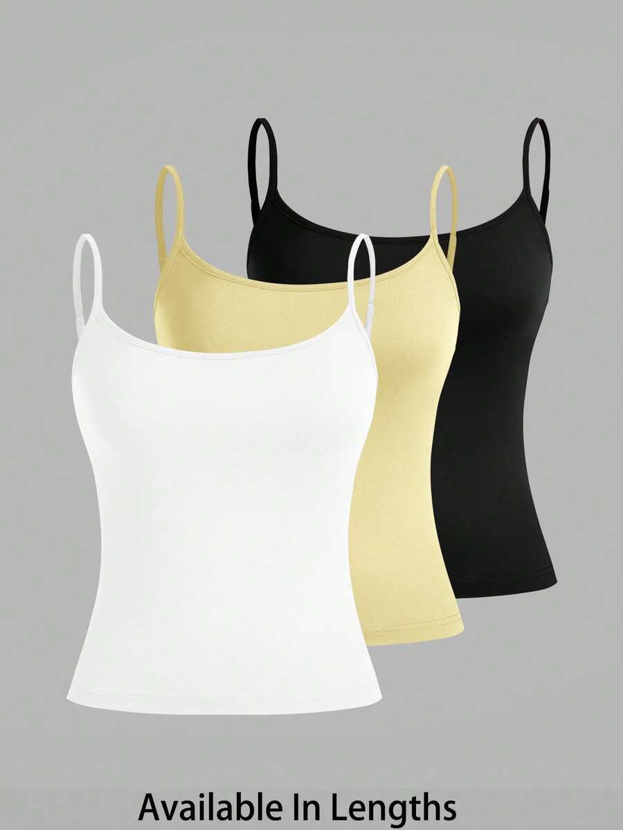 SHEIN PETITE CURVE Plus Size Women's 3pcs Tight Casual Tank Tops(Spaghetti Strap) - Multicolor - View 1