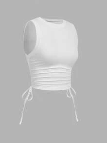 Comfortcana 2 chiếc áo tank top dây rút màu đen trắng, kiểu dáng đa năng phù hợp cho mùa hè. - Nhiều màu - Xem 8