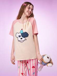 Notgurli Women Raglan Sleeve Short Sleeve Pants Pajama Set - Multicolor - View 6
