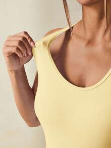 SHEIN Maternity Solid Color U-Neck Backless Criss-Cross Back Fitted Romper, Summer - Yellow - View 6
