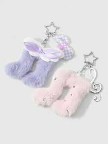ROMWE Kawaii Bộ 2 móc khóa hình hoạt hình dễ thương, tinh tế, mềm mại, đáng yêu, cao cấp, thuộc series lễ hội âm nhạc, màu tím + hồng, in hình ngôi sao hai mặt, nơ vải, cánh thiên thần bông xốp, biểu tượng âm thanh, acrylic hai màu kẻ caro, kim tuyến lấp lánh, thích hợp làm móc khóa túi xách, bộ kết hợp, phù hợp cho phụ nữ, bé gái, chị em gái, bạn gái, dùng hàng ngày, quà tặng ngày lễ. - Nhiều màu - 7 - Xem 15